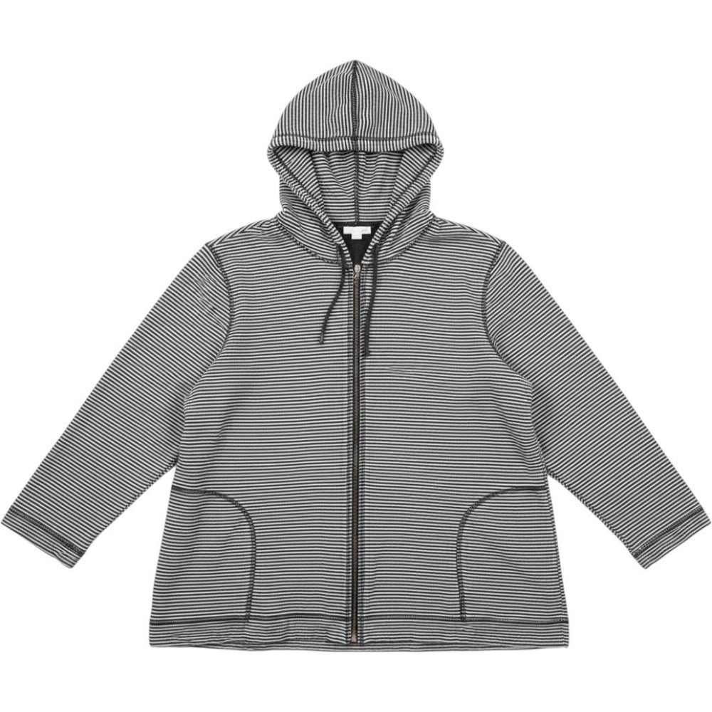 J Jill Hoodie Womens 2X Gray White Striped Full Zip Jersey Knit Jacket Casual
